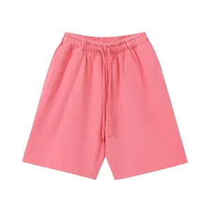Heavyweight pink cotton sweat shorts with an adjustable drawstring waist