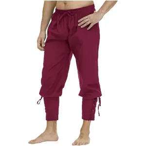 Pantaloni da Uomo in Costume Medievale da Pirata Vichingo con Stringhe Retro Casual in Cotone per Spettacoli e Feste
