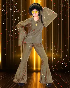 Costume da discoteca anni '70 vintage da donna con pantaloni a zampa d'oro