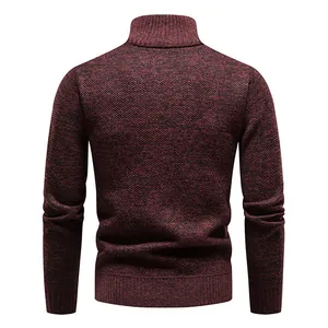Detailed back view of a burgundy thick knit men's turtleneck sweater for autumn winter