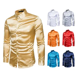 Camisa de manga larga de satén brillante para hombre disponible en varios colores