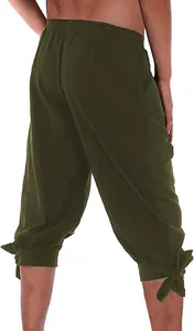 Rückansicht der Herren-Baumwoll-Leinenhose im Wikinger-Stil mit Knöchelbindern.