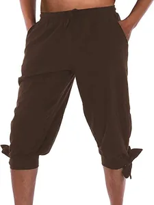 Detailansicht der mittelalterlichen Wikingerhose aus Baumwollleinen für Herren mit Knöchelbändern.
