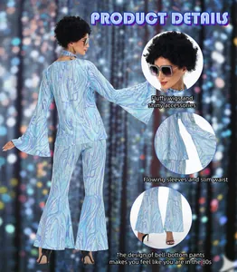 Vista dettagliata del costume disco anni '70 da donna con maniche a campana e accessori.
