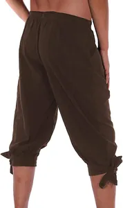 Detaillierte Rückansicht braune Mittelalter Wikinger Baumwollhose mit Knöchelbändern