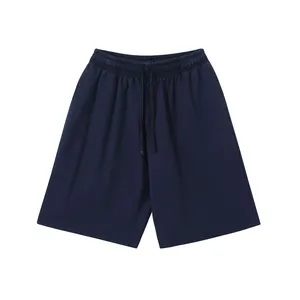Vintage washed navy blue heavy cotton drawstring shorts for men loose fit style