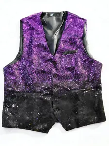 Men's stage performance suit vest featuring purple and black gradient sequins detail