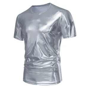 Premium men's shiny silver metallic short sleeve T-shirt perfect for party or stage wear
