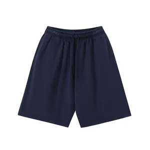Vintage washed navy blue heavy cotton shorts with elastic drawstring waist for men