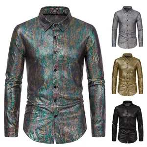 Herenhemd met metallic slangenprint in goud, zilver, zwart en diverse regenboogkleuren