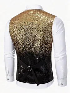 Back view of mens sequin vest with gold to black gradient for stage performance