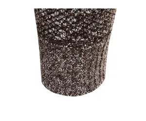 Detailed close-up showing the thick ribbed cuff of a brown marl knit wool sweater for men