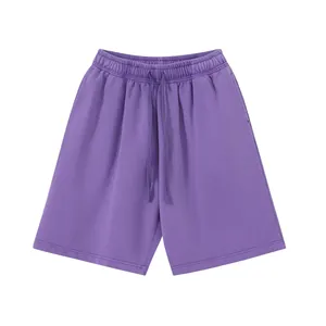 Heavyweight purple cotton drawstring sweat shorts in a relaxed vintage washed fit style