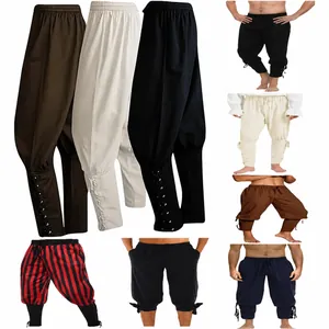 Herren Mittelalter Wikinger Pirat Hose Baumwolle Leinen Kordelzug Taille Schnürung Knöchel Renaissance Kostüm Unterteil