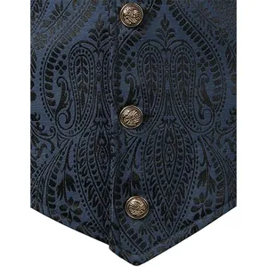 Detail der Herrenweste mit Retro-Paisley-Jacquard-Stoff und geprägten Knöpfen