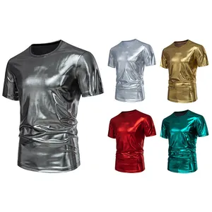 Stylish men's shiny metallic short sleeve crew neck T-shirts for party and stage wear
