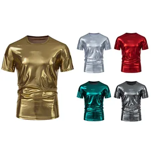 Men's metallic shiny short sleeve crew neck T-shirt for parties and stage performances