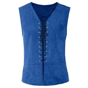 Gilet bleu de style Renaissance médiévale avec lacets sur le devant et œillets en métal