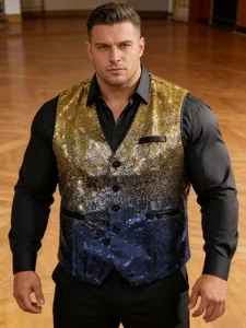 Men's gradient gold and blue sequin vest for stage performance and parties