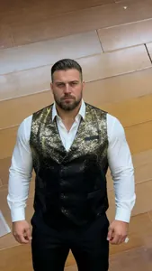 Men's slim fit gold and black gradient sequin vest for stage performances and parties