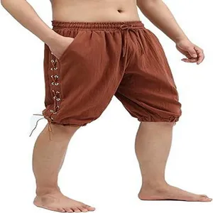 Mittelalterliche Wikinger Piratenhose für Herren mit Schnürung in Braun aus Baumwollmischung