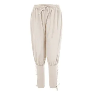 Pantaloni da Uomo Medievali Pirata Rinascimentali Bendaggio alla Caviglia Misto Lino Pantaloni Casual con Coulisse per Cosplay