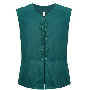 Détail d'un gilet steampunk médiéval de la Renaissance pour hommes en vert foncé