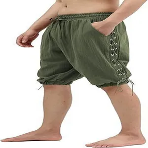 Seitenansicht der olivgrünen Wikinger-Hose mit seitlicher Schnürung für Herren