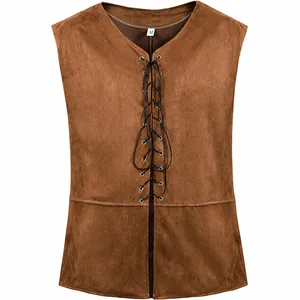 Gilet Médiéval Renaissance Pirate pour Homme Steampunk Gothique Lacets Suédine Sans Manches Vintage Costume de Cosplay Top
