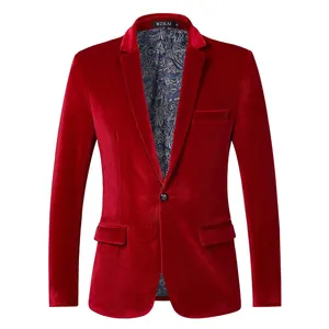 Herren Casual Schlanke Passform Samt Blazer Reverskragen Einknopf Anzugjacke Mit Paisley-Futter Formelles Party Top