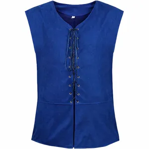 Gilet médiéval Renaissance pirate steampunk à lacets pour hommes en bleu, vue de face