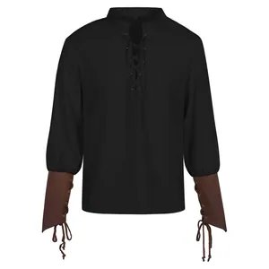 Mittelalterliches Wikinger-Piratenhemd mit Schnürung und braunen Armmanschetten-Stil