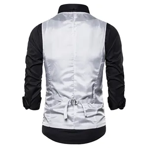 Rear view of silver sequin men's performance vest with adjustable back strap detail
