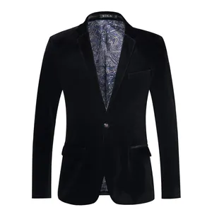 Vorderansicht der hochwertigen Herren Samt Slim Fit Blazer Jacke mit Paisley-Innenfutter