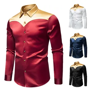 Camicia di lusso in raso da uomo a maniche lunghe con elegante design bicolore
