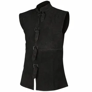 Detailed medieval Renaissance suede vest with buckle straps for stage performance