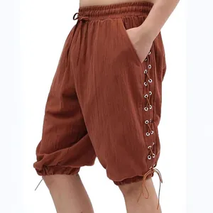 Pantaloni medievali vichinghi da uomo con lacci laterali in tonalità terra scura