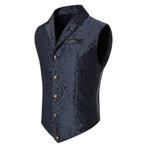 Ανδρικό γιλέκο κοστουμιού slim fit με ζακάρ λαχούρι και πέτο σε κλασική γραμμή