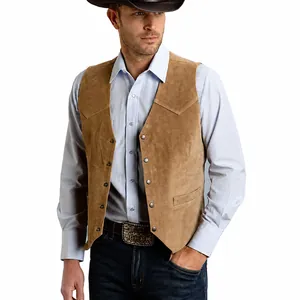 Men Business Casual Slim Fit Suit Vest Polyester Suede V-Neck Single Breasted Metallic Buttons Sleeveless Waistcoat Top