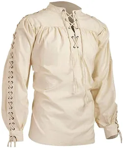 Chemise médiévale de la Renaissance pour hommes avec manches longues à lacets en blanc crème