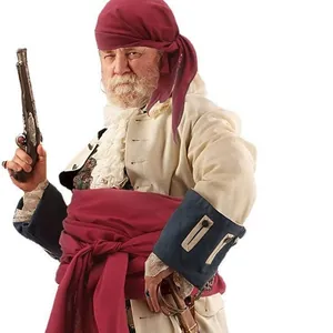 Medieval pirate costume set with red linen headscarf and matching waist sash belt