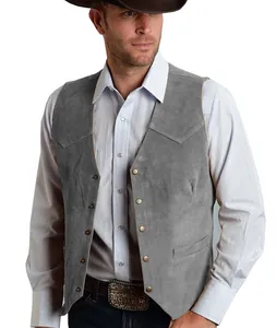 Men's Slim Fit Suede Vest Casual Single Breasted V-Neck Business Suit Vest Metal Buckle Retro Gentleman Waistcoat