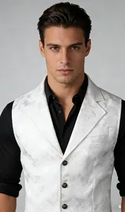 Gros plan détaillé sur un gilet gothique médiéval en jacquard blanc pour homme