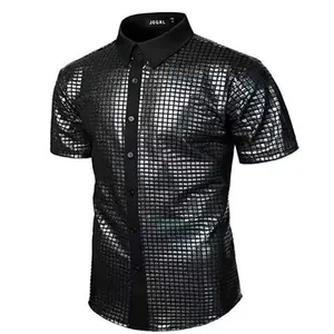 Shiny 70s disco sequin shirt for men, perfect for party and cosplay outfits.