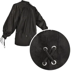 Camicia uomo medievale rinascimentale nera con maniche stringate stile gotico