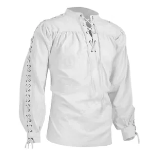 Camicia bianca medievale rinascimentale gotica a maniche lunghe con lacci da uomo