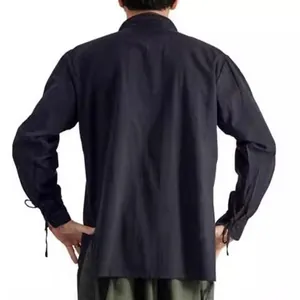Camicia casual nera vintage da uomo a maniche lunghe con dettagli sui polsini