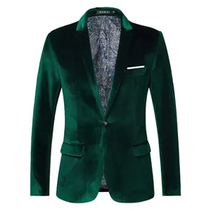 Elegante blazer da uomo in velluto verde scuro slim fit con fodera paisley raffinata