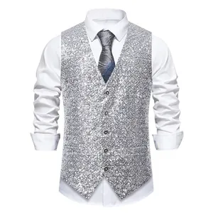 Shiny silver sequined mens vest for parties stage performance and hosting events