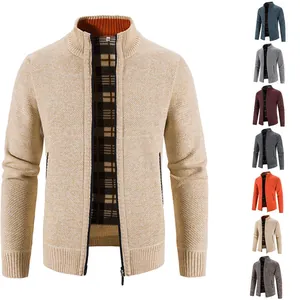 Herren Herbst Winter Strickjacke Jacke Stehkragen Reißverschluss Pullover Top Fleece Gefüttert Dick Baumwollmischung Meliert Mode